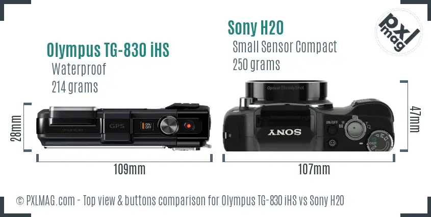 Olympus TG-830 iHS vs Sony H20 top view buttons comparison