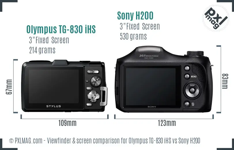 Olympus TG-830 iHS vs Sony H200 Screen and Viewfinder comparison