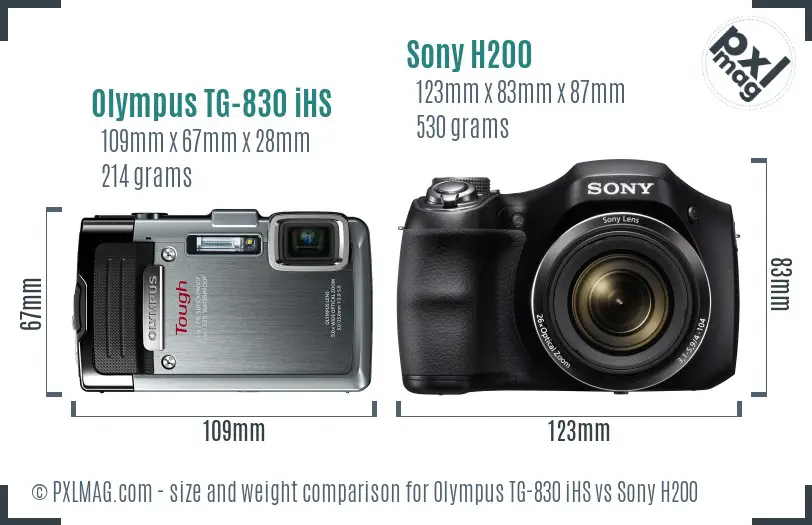Olympus TG-830 iHS vs Sony H200 size comparison