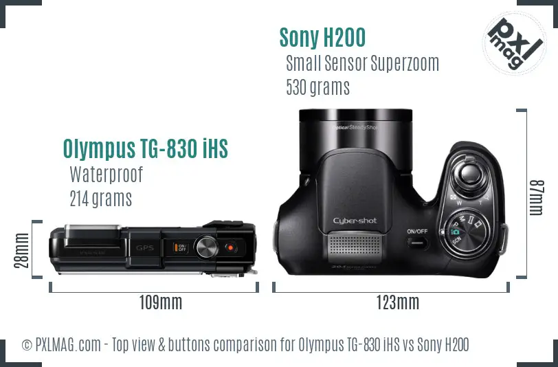 Olympus TG-830 iHS vs Sony H200 top view buttons comparison