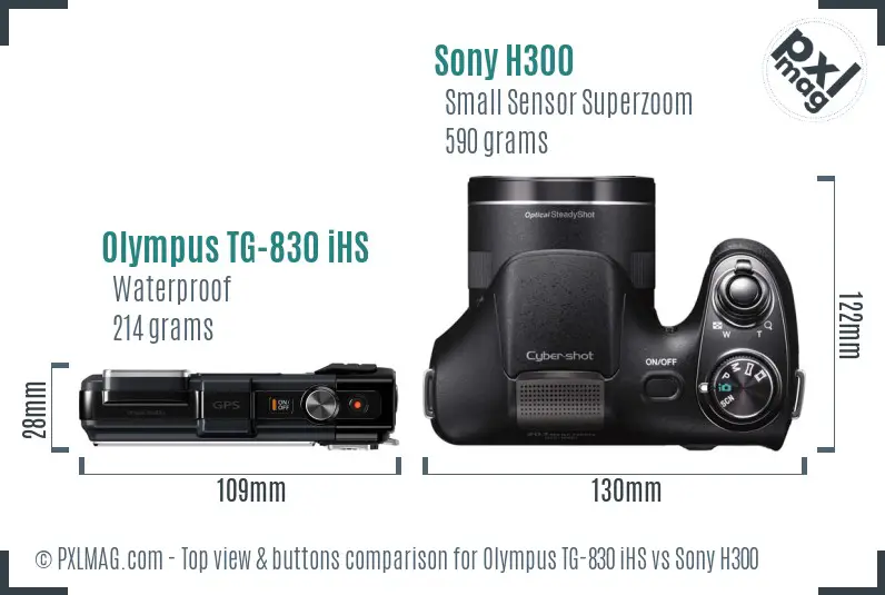 Olympus TG-830 iHS vs Sony H300 top view buttons comparison