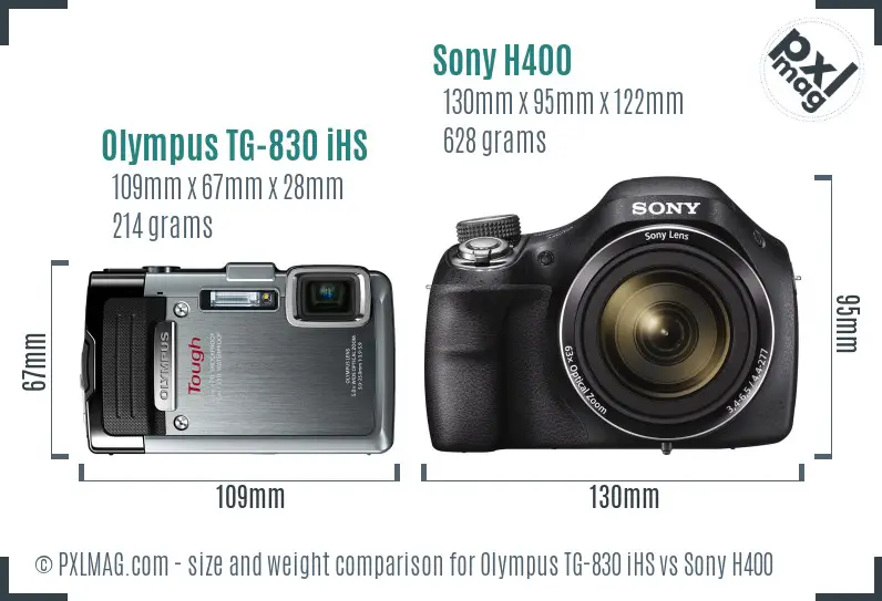 Olympus TG-830 iHS vs Sony H400 size comparison