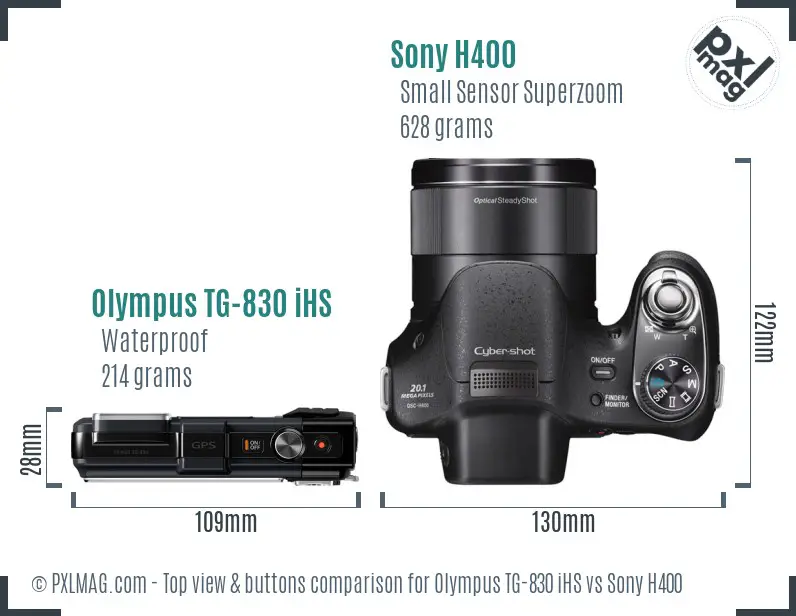 Olympus TG-830 iHS vs Sony H400 top view buttons comparison