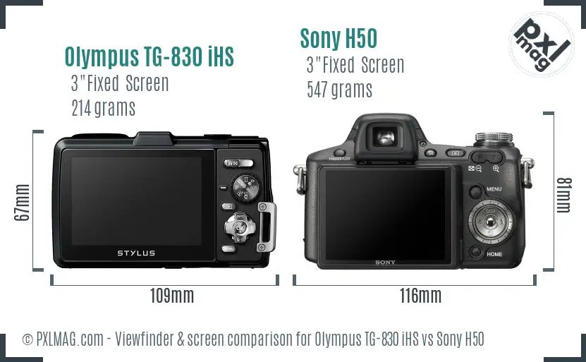 Olympus TG-830 iHS vs Sony H50 Screen and Viewfinder comparison