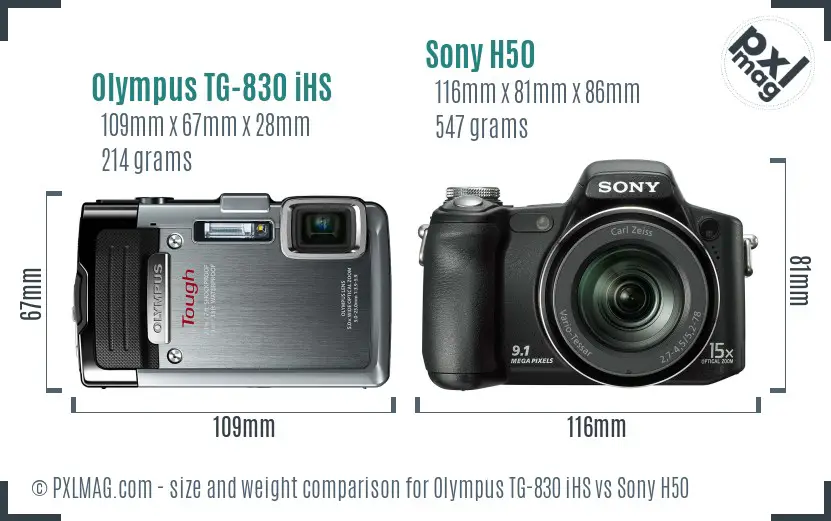 Olympus TG-830 iHS vs Sony H50 size comparison
