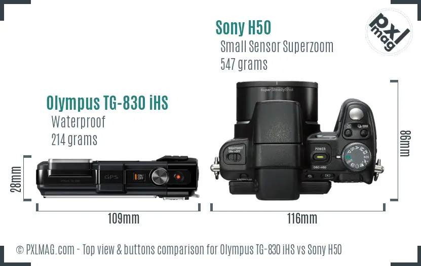 Olympus TG-830 iHS vs Sony H50 top view buttons comparison
