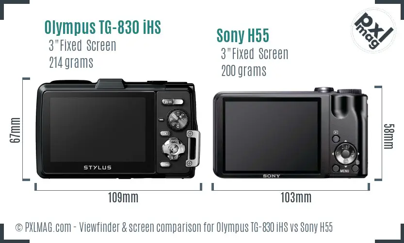 Olympus TG-830 iHS vs Sony H55 Screen and Viewfinder comparison