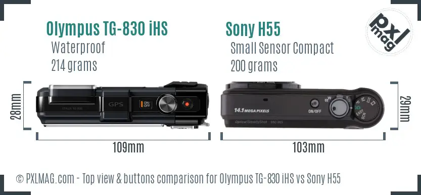 Olympus TG-830 iHS vs Sony H55 top view buttons comparison