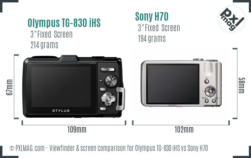 Olympus TG-830 iHS vs Sony H70 Screen and Viewfinder comparison