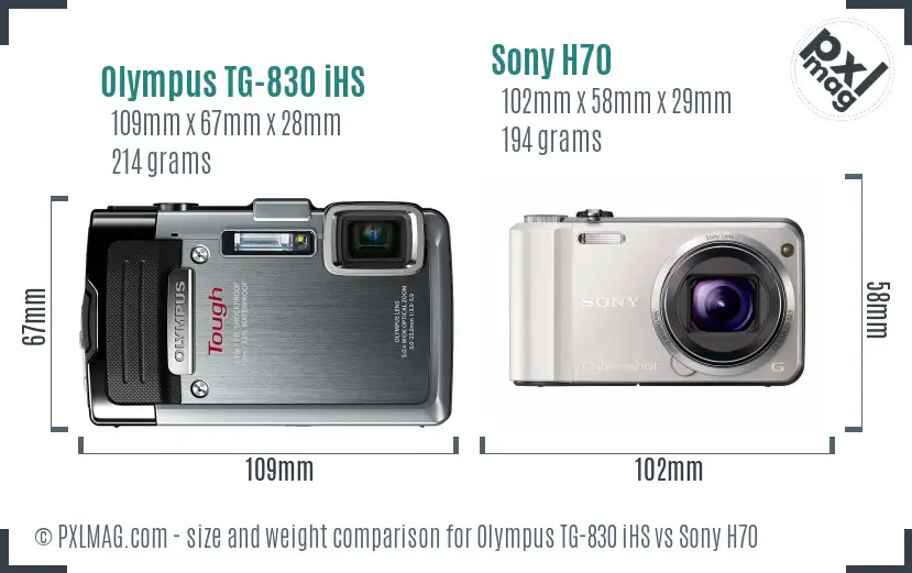 Olympus TG-830 iHS vs Sony H70 size comparison
