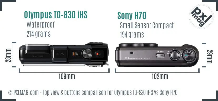 Olympus TG-830 iHS vs Sony H70 top view buttons comparison