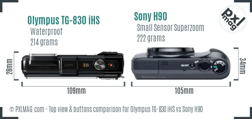 Olympus TG-830 iHS vs Sony H90 top view buttons comparison