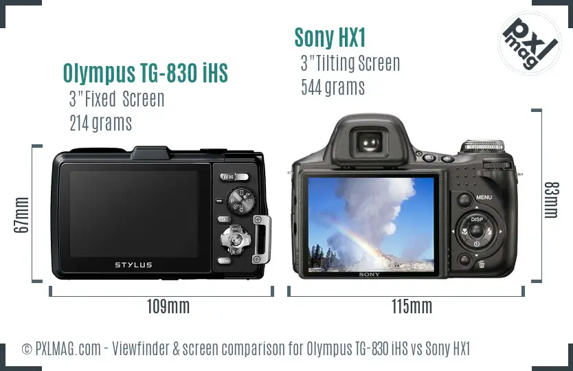 Olympus TG-830 iHS vs Sony HX1 Screen and Viewfinder comparison