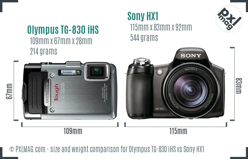 Olympus TG-830 iHS vs Sony HX1 size comparison