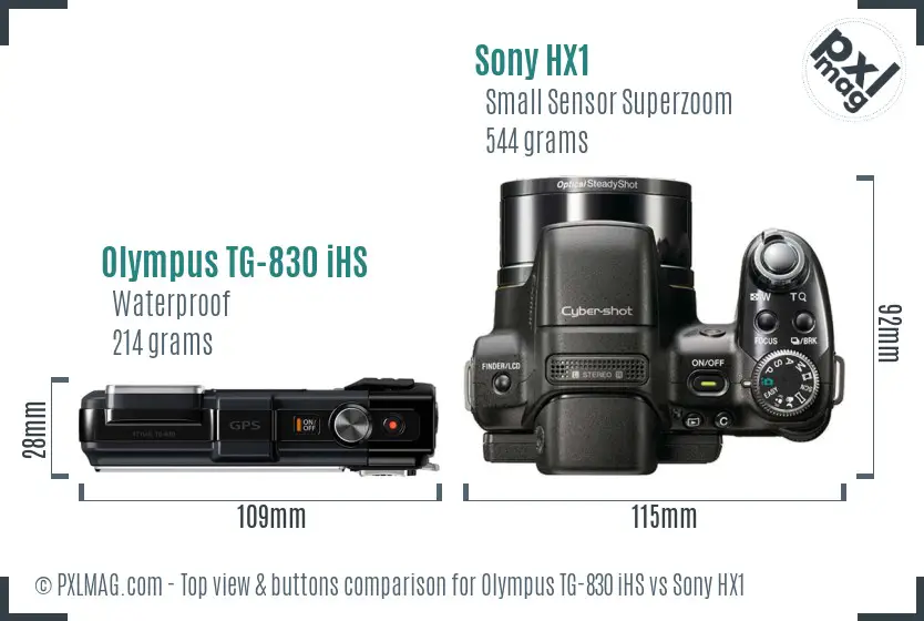 Olympus TG-830 iHS vs Sony HX1 top view buttons comparison