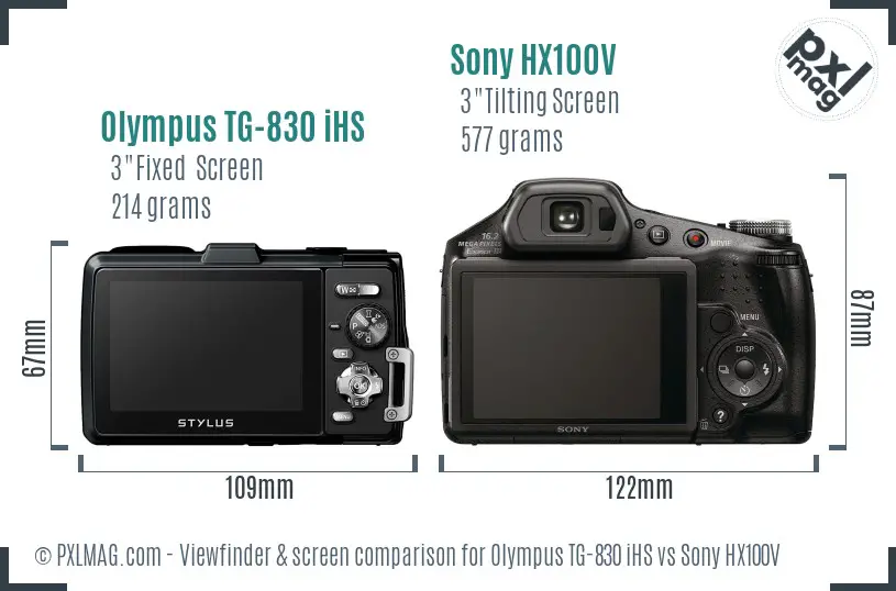 Olympus TG-830 iHS vs Sony HX100V Screen and Viewfinder comparison