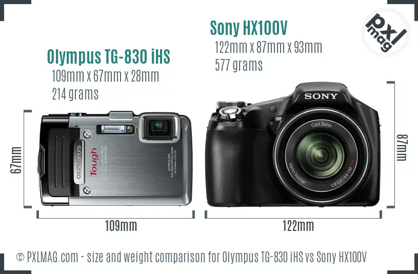 Olympus TG-830 iHS vs Sony HX100V size comparison
