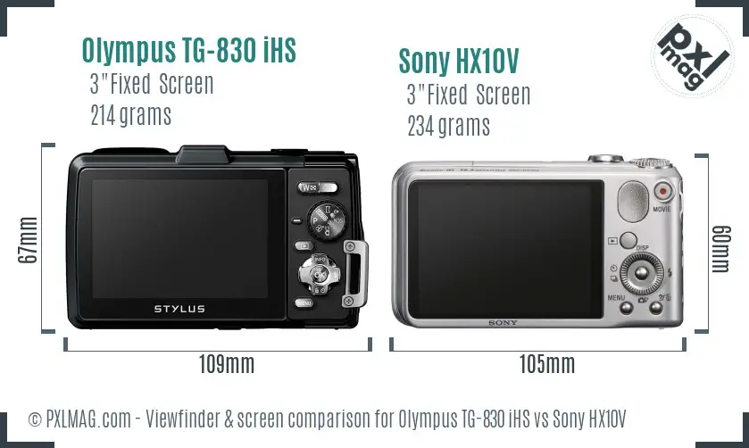 Olympus TG-830 iHS vs Sony HX10V Screen and Viewfinder comparison