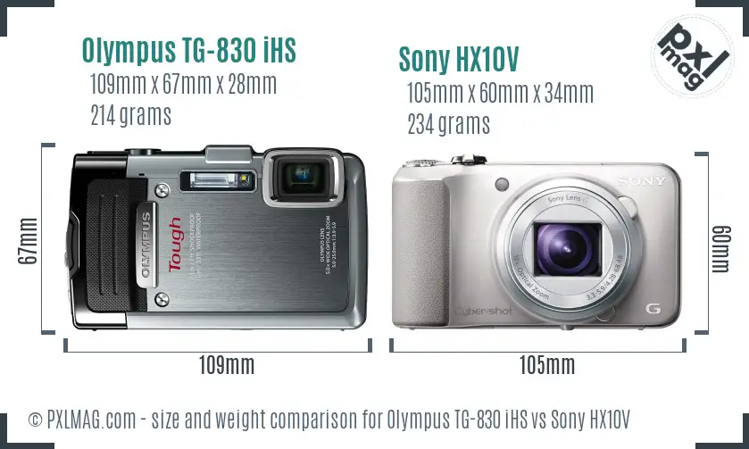 Olympus TG-830 iHS vs Sony HX10V size comparison