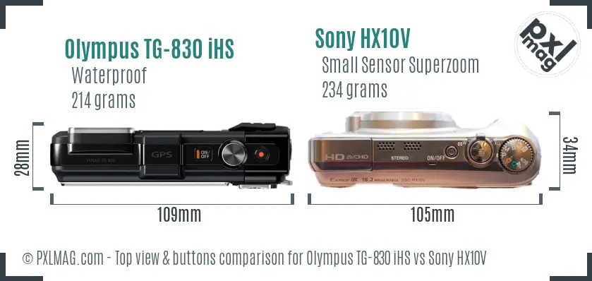 Olympus TG-830 iHS vs Sony HX10V top view buttons comparison