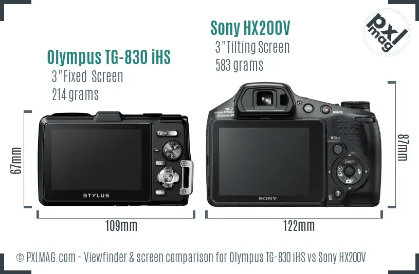 Olympus TG-830 iHS vs Sony HX200V Screen and Viewfinder comparison