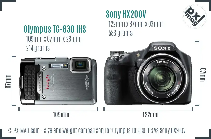 Olympus TG-830 iHS vs Sony HX200V size comparison