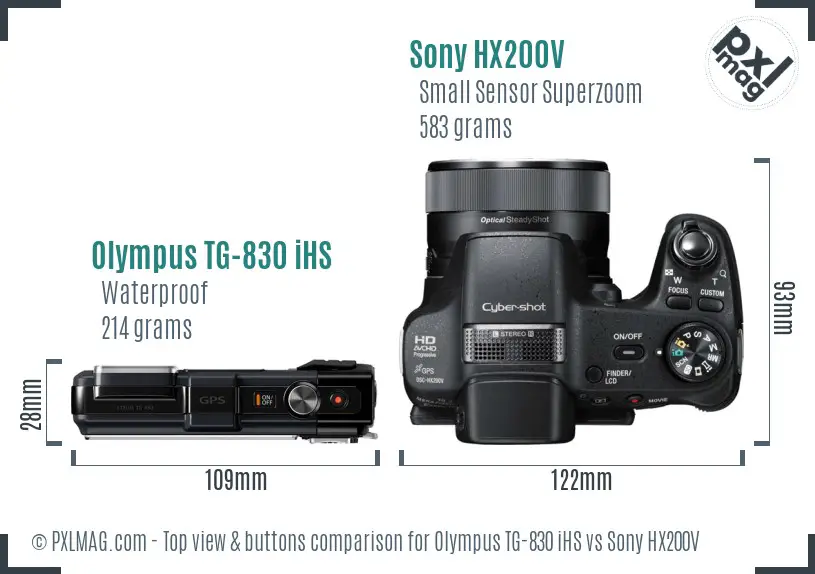 Olympus TG-830 iHS vs Sony HX200V top view buttons comparison
