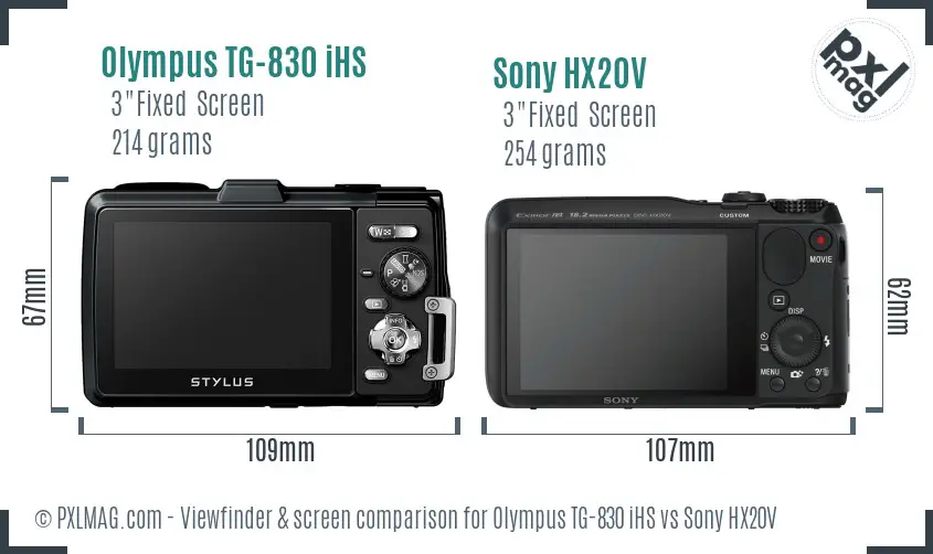 Olympus TG-830 iHS vs Sony HX20V Screen and Viewfinder comparison