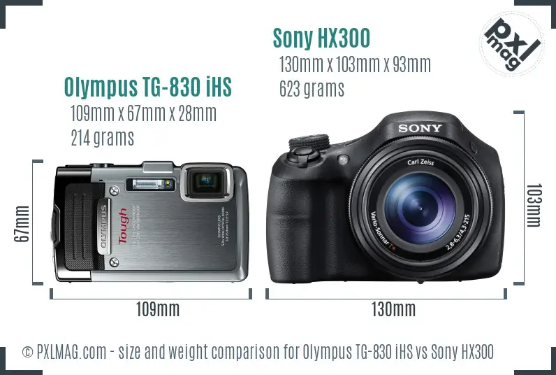 Olympus TG-830 iHS vs Sony HX300 size comparison