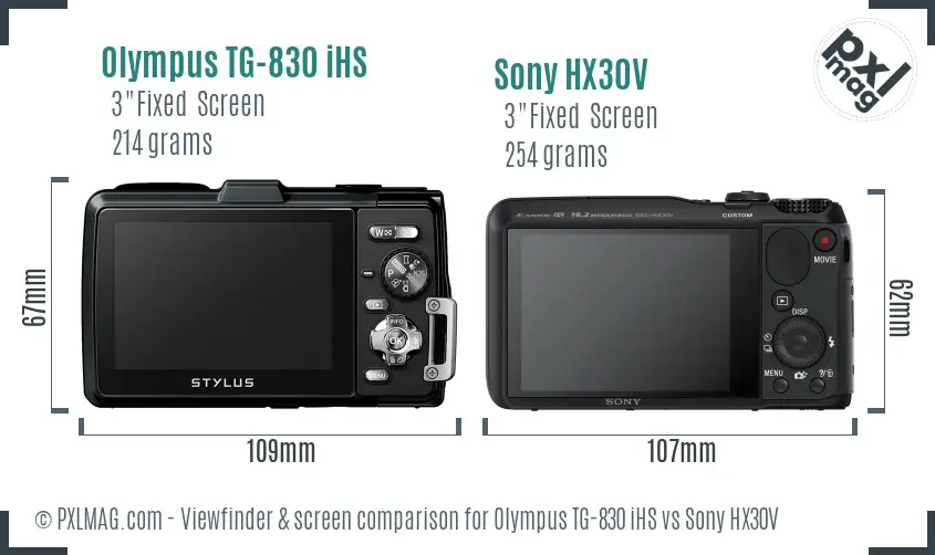Olympus TG-830 iHS vs Sony HX30V Screen and Viewfinder comparison