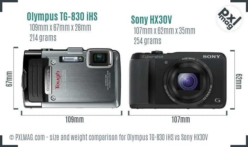 Olympus TG-830 iHS vs Sony HX30V size comparison