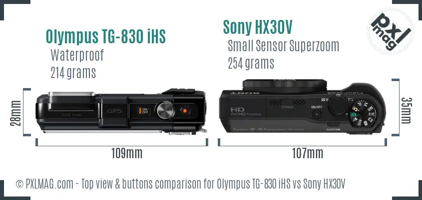 Olympus TG-830 iHS vs Sony HX30V top view buttons comparison