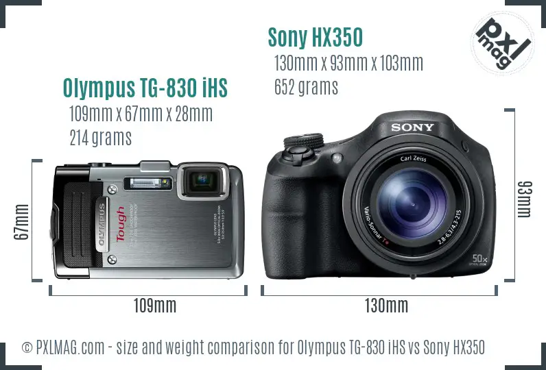Olympus TG-830 iHS vs Sony HX350 size comparison