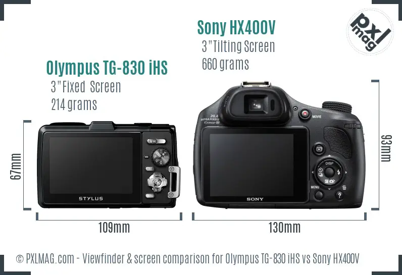 Olympus TG-830 iHS vs Sony HX400V Screen and Viewfinder comparison
