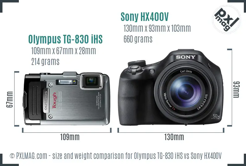 Olympus TG-830 iHS vs Sony HX400V size comparison