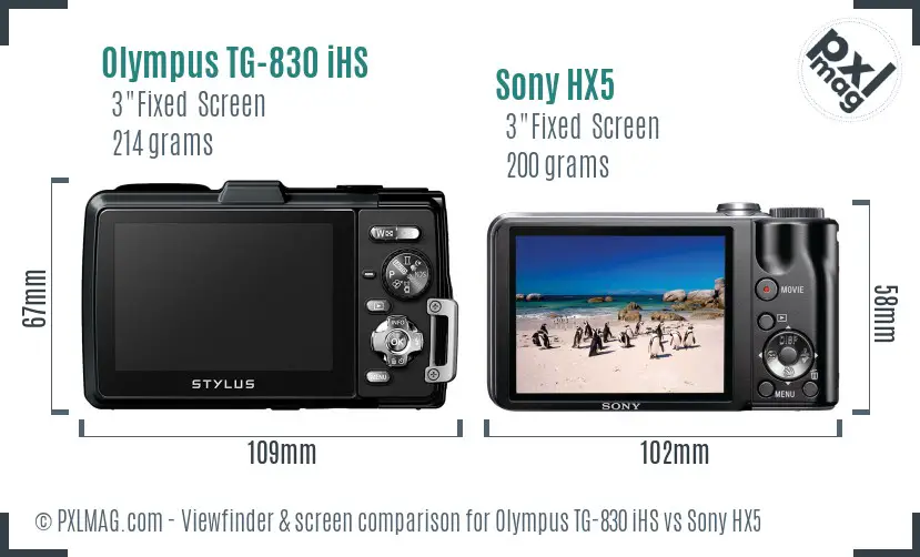 Olympus TG-830 iHS vs Sony HX5 Screen and Viewfinder comparison