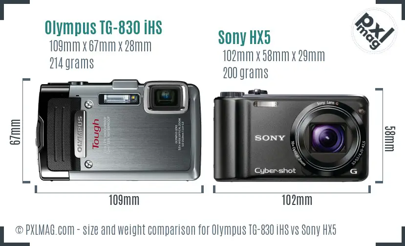 Olympus TG-830 iHS vs Sony HX5 size comparison