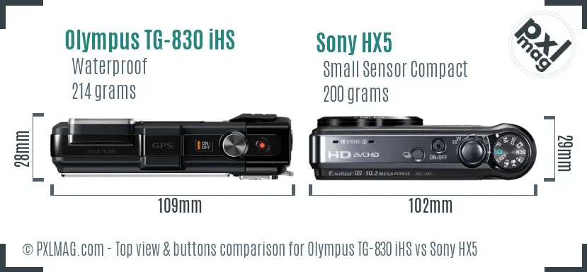 Olympus TG-830 iHS vs Sony HX5 top view buttons comparison