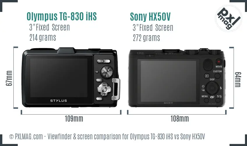 Olympus TG-830 iHS vs Sony HX50V Screen and Viewfinder comparison