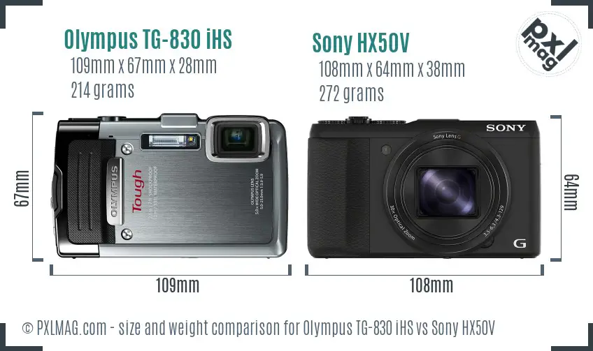 Olympus TG-830 iHS vs Sony HX50V size comparison