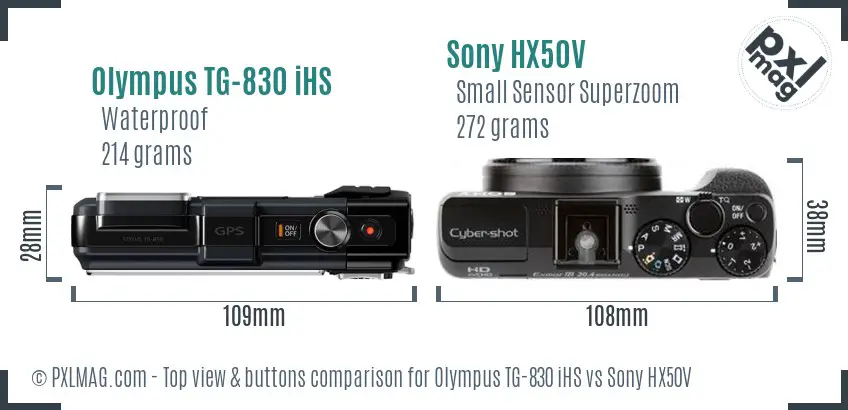 Olympus TG-830 iHS vs Sony HX50V top view buttons comparison