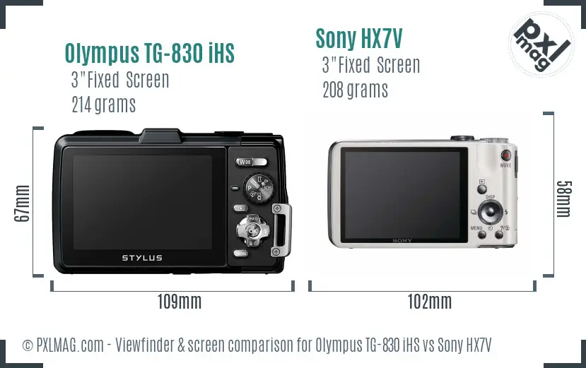 Olympus TG-830 iHS vs Sony HX7V Screen and Viewfinder comparison