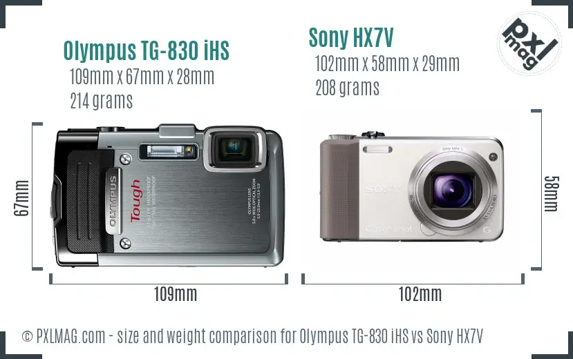 Olympus TG-830 iHS vs Sony HX7V size comparison