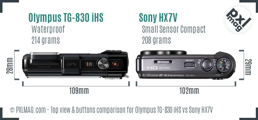 Olympus TG-830 iHS vs Sony HX7V top view buttons comparison