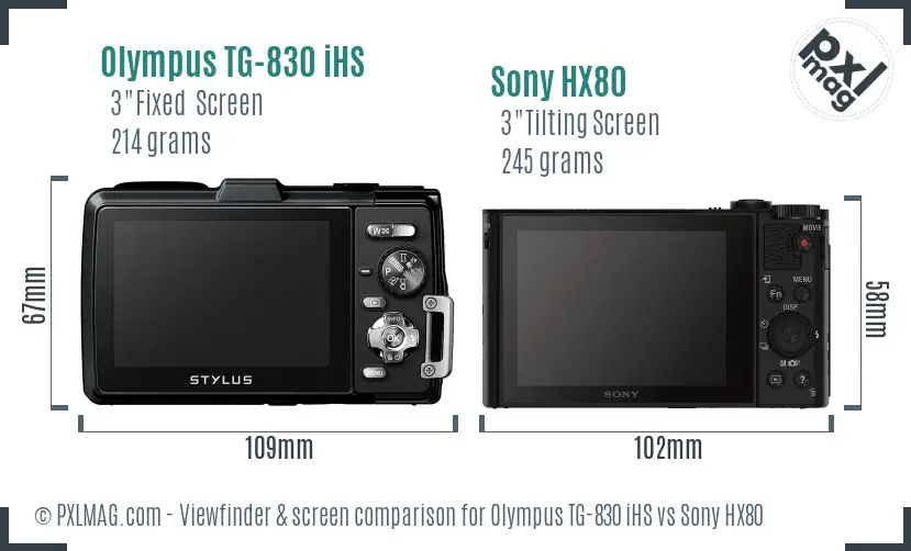 Olympus TG-830 iHS vs Sony HX80 Screen and Viewfinder comparison
