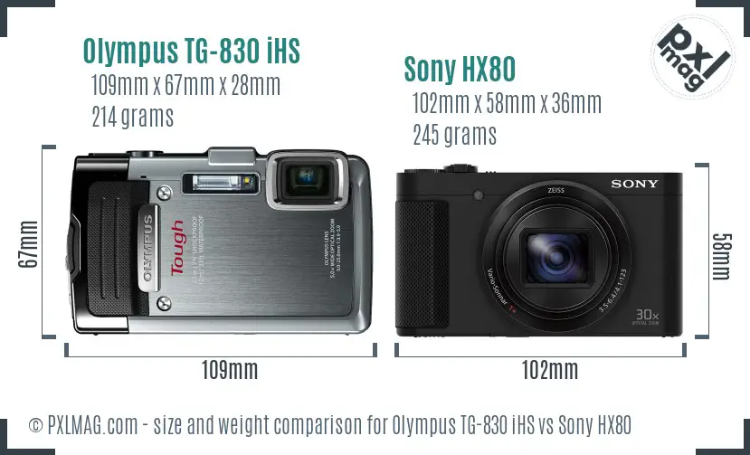 Olympus TG-830 iHS vs Sony HX80 size comparison