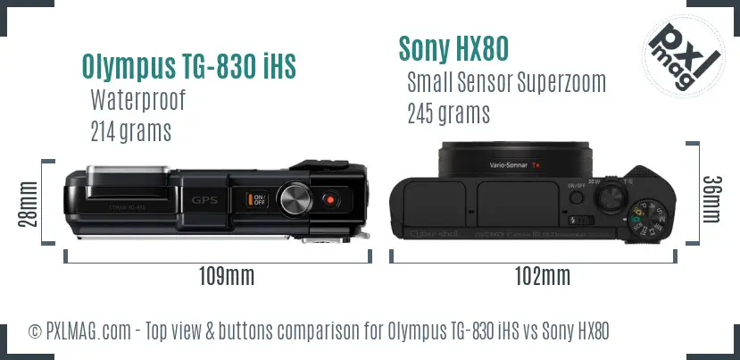 Olympus TG-830 iHS vs Sony HX80 top view buttons comparison