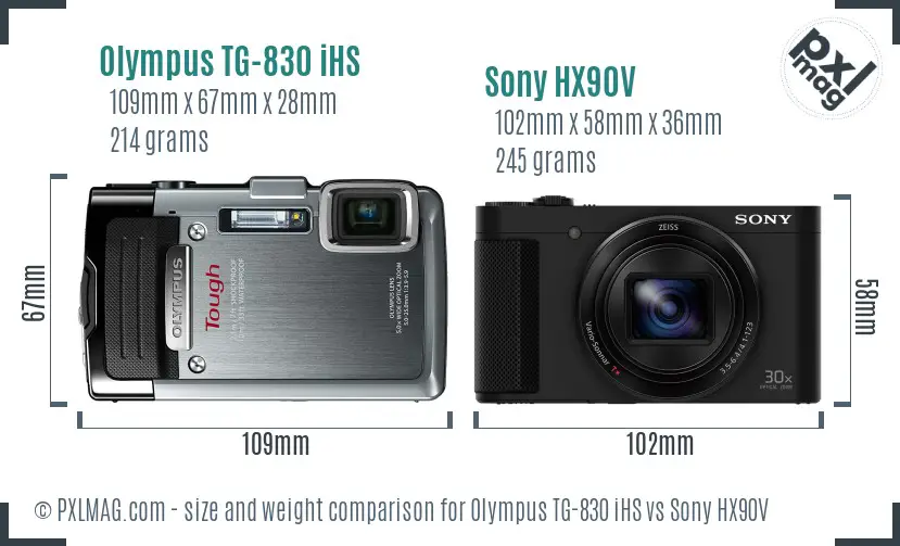 Olympus TG-830 iHS vs Sony HX90V size comparison