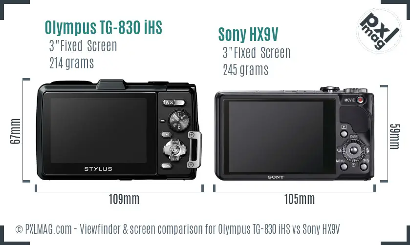 Olympus TG-830 iHS vs Sony HX9V Screen and Viewfinder comparison