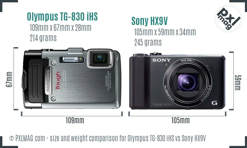 Olympus TG-830 iHS vs Sony HX9V size comparison